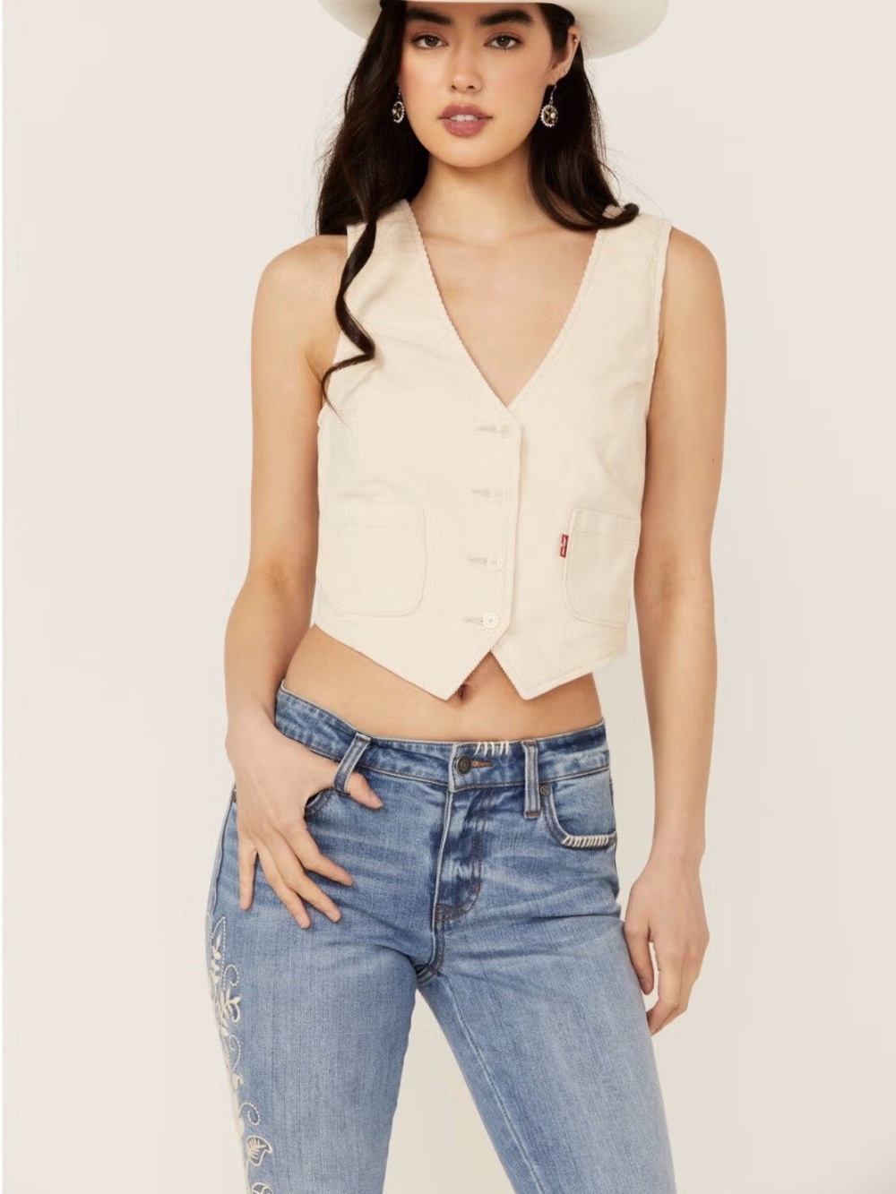 Levi's Women’s Cream Corduroy Button-Front Vest SZ M Western Rodeo Festival NWT